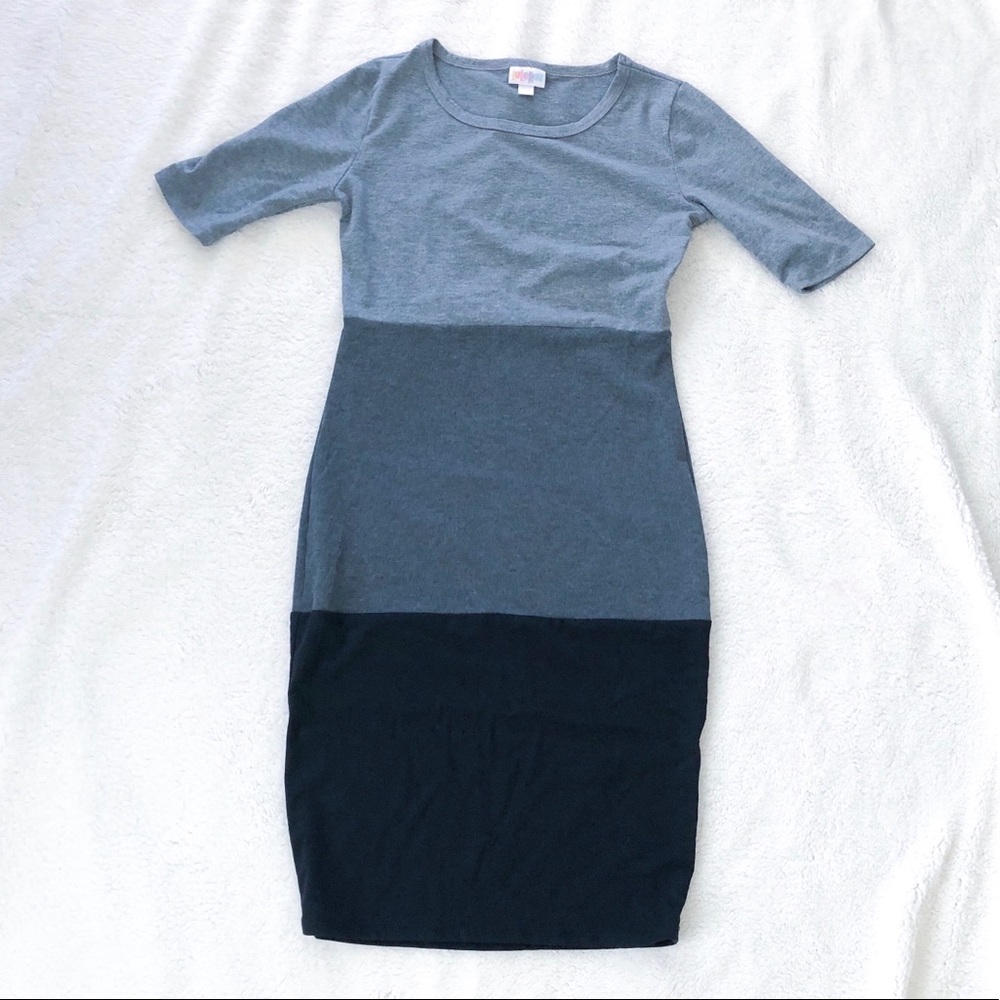 LuLaRoe Julia Dress Color Block Black Gray XXS